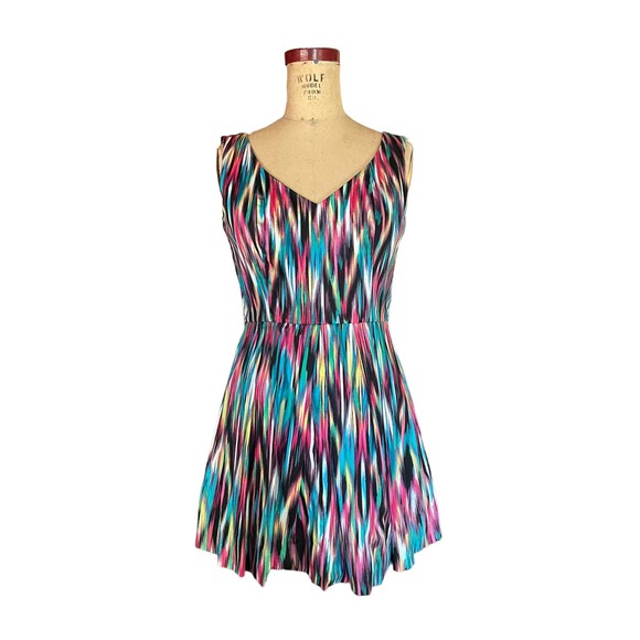 Ellen Tracy Womens Fit & Flare Mini Dress Multicolor Sleeveless V-Neck 6 - Picture 1 of 8